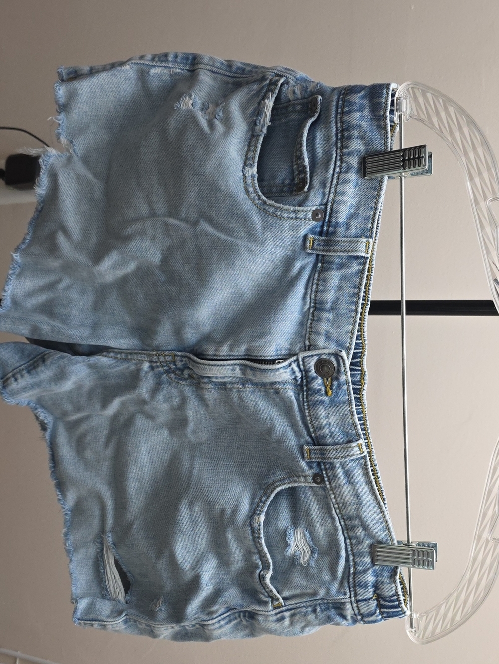 aerie Light Blue Distressed Boyfriend Denim Shorts
